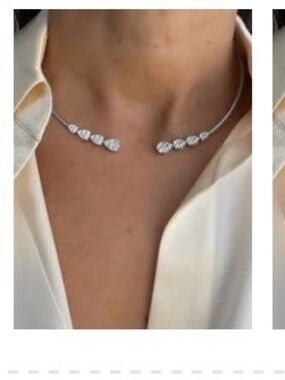 SHEIN Silver Open-Front Crystal Teardrop Necklace